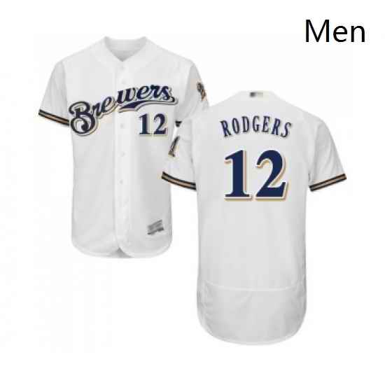 Mens Milwaukee Brewers 12 Aaron Rodgers White Alternate Flex Base Authentic Collection Baseball Jersey
